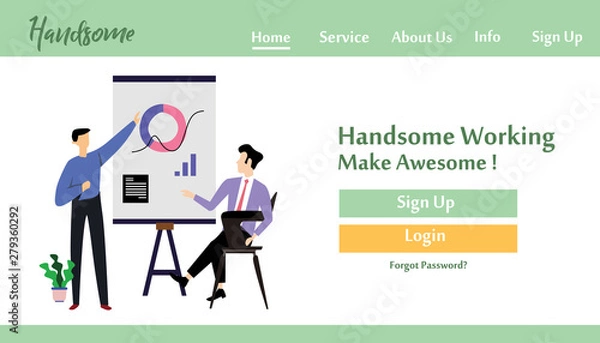 Fototapeta Landing Page Man Working Vector Template Design Illustration