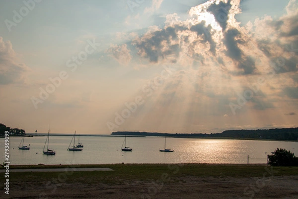 Obraz Glorious Sunrise in bay with boats