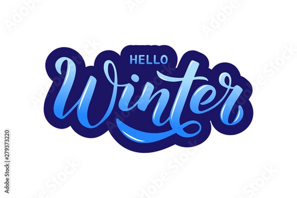 Fototapeta Hello Winter - Hand written lettering phrase.