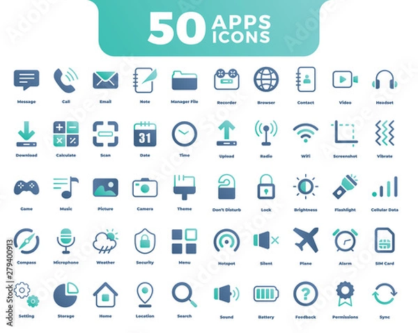 Obraz 50 App Icons set with Beautiful color. Big Bundle App Icons set