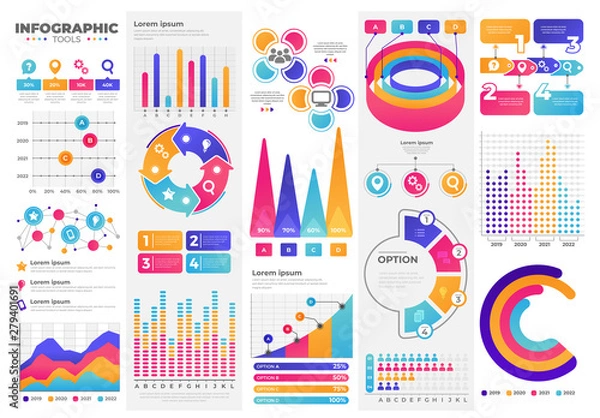 Obraz Infographic Tools Template set. Colorful Infographic templates. Infographic Bundle