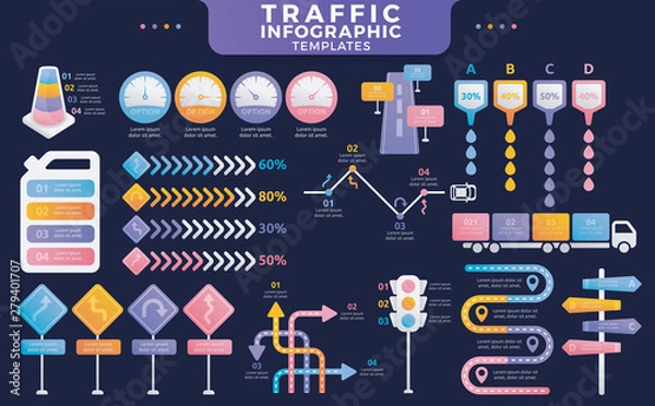 Obraz Traffic Infographic Templates. Colorful Infographic templates. Infographics for presentation