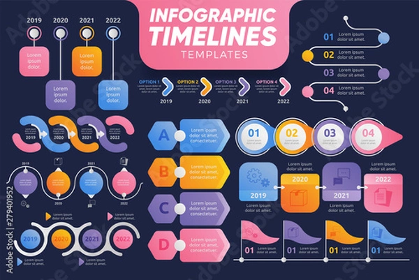 Obraz Timelines Infographic Templates. 10 Colorful Infographic templates. Infographics for presentation