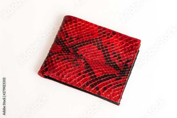 Fototapeta Red Python leather wallet on white background