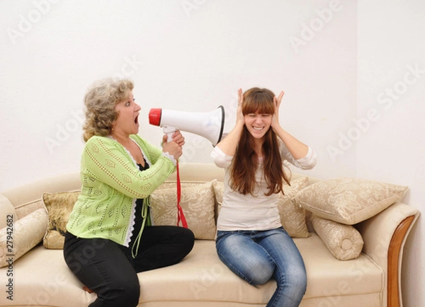 Fototapeta mother shouting at doughter