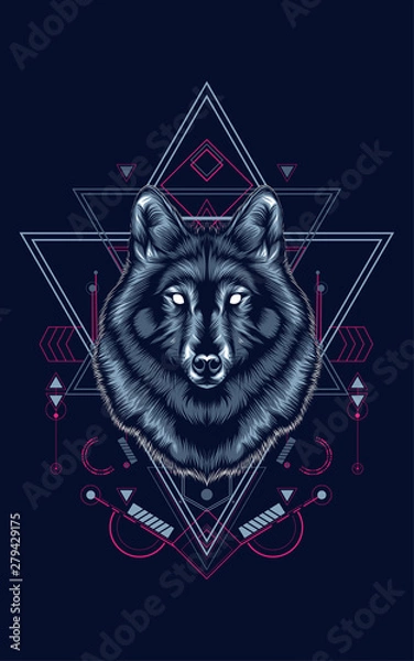 Fototapeta wild wolf head logo illustration with sacred geometry pattern as the background