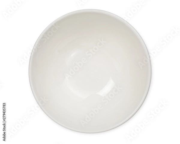 Fototapeta top view of empty white bowl with green edge isolated on white background, with clipping path.