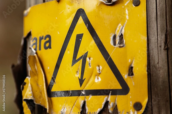 Obraz Damaged yellow warning sign