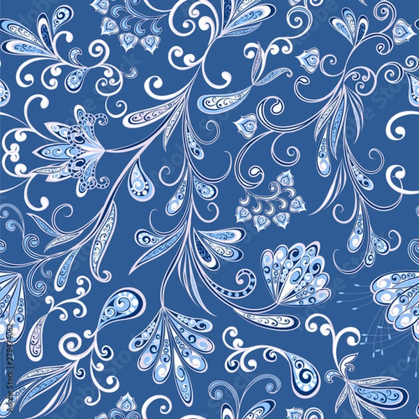 Fototapeta Abstract vintage pattern with decorative flowers, leaves and Paisley pattern in Oriental style.
