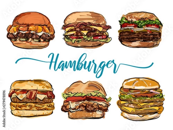 Obraz Hand drawn hamburger vector illustration 