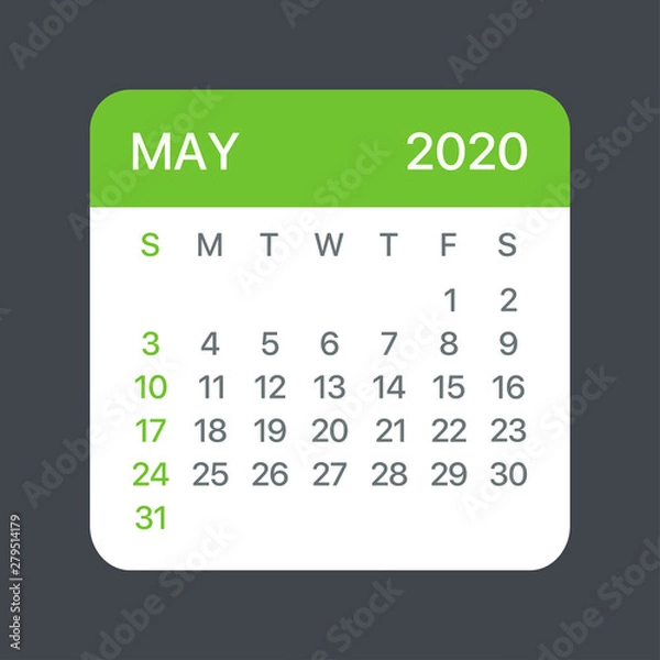 Fototapeta May 2020 Calendar Leaf - Vector template graphic Illustration