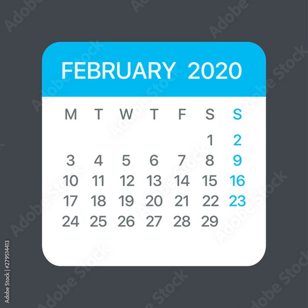 Fototapeta February 2020 Calendar Leaf - Vector template graphic Illustration