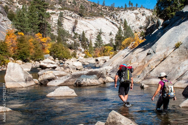 Fototapeta Canyoneering Hikers Cross Kern River