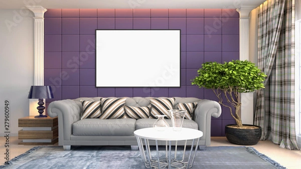 Fototapeta mock up poster frame in interior background. 3D Illustration