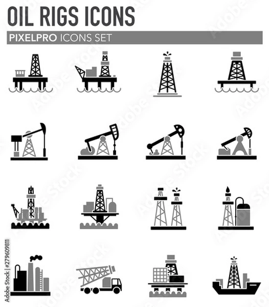 Obraz Oil rig related icons set on background for graphic and web design. Simple illustration. Internet concept symbol for website button or mobile app.