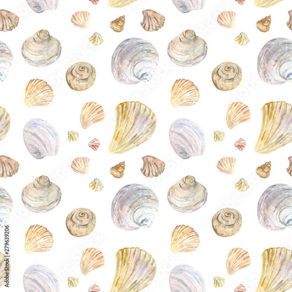 Obraz Hand painted watercolor shell seamless pattern
