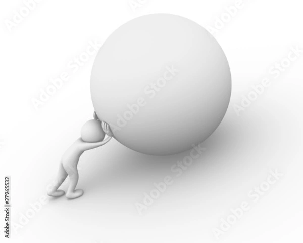 Fototapeta Man pushing a boulder as Sisyphus