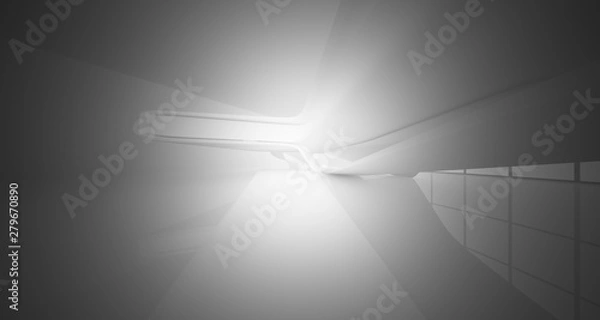 Fototapeta Abstract architectural white smooth interior of a minimalist house with large windows.. 3D illustration and rendering.