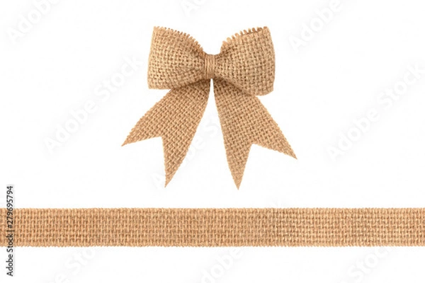 Obraz Burlap ribbon bow isolated on white background