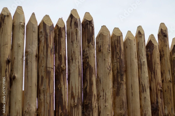 Obraz log fence, new, unpainted, natural wood