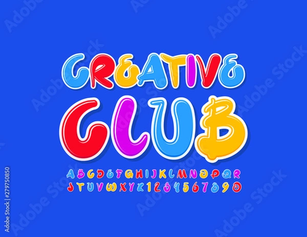 Fototapeta Vector colorful logo Creative Club. Creative Uppercase Font. Bright handwritten Alphabet Letters and Numbers