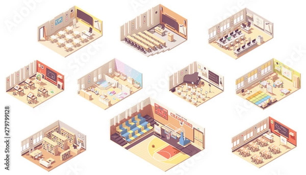 Obraz Wektor izometryczny przekrój budynku szkoły
