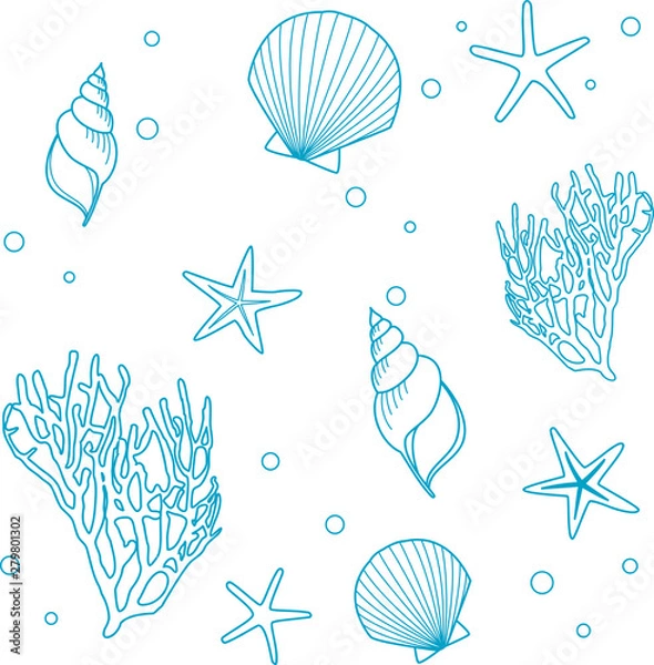 Fototapeta 貝殻とサンゴとヒトデ