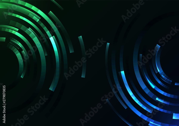 Obraz green blue abstract circle background, digital overlap layer line, simple technology design template, vector illustration