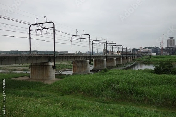Fototapeta 鉄橋の上を走る電車