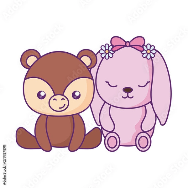 Obraz cute little bear with bunny baby character