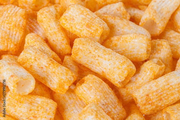 Fototapeta Top view of pile of Rod Snack tube, Crispy cracker snack background.