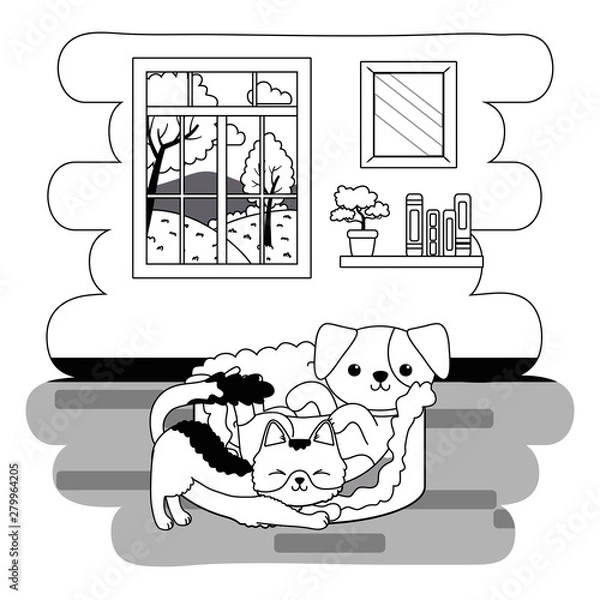 Obraz Cat and dog cartoon design vector illustrator