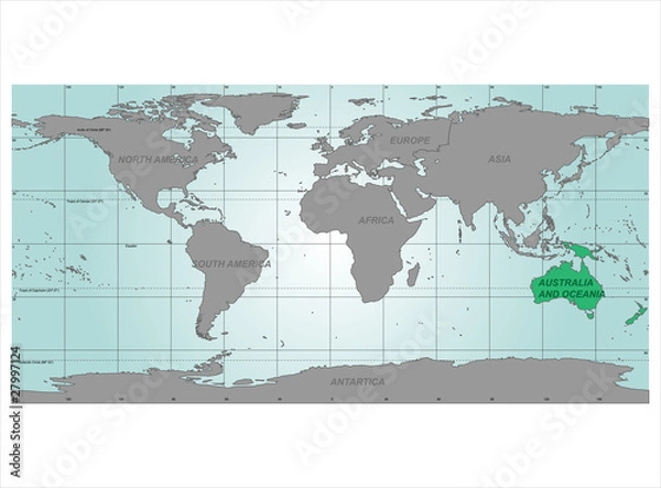 Fototapeta Detailed World Map with Names of Continent and Countries, vector