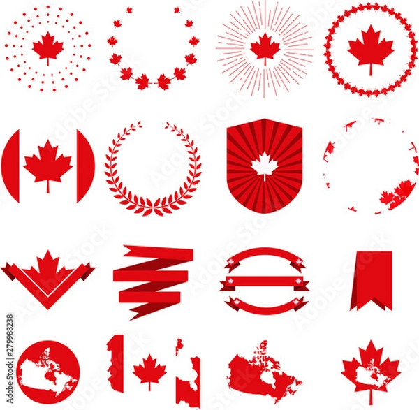 Fototapeta Canada day. Decorative elements,   set of greetings or elemants for banner , paper, decorative background. Vector illustration 