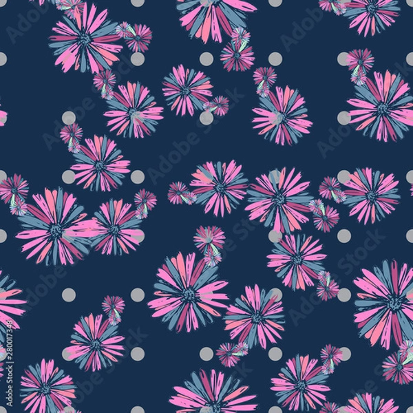 Fototapeta Color pink artsy chamomily in boho style pattern background. Abstract vector backdrop.