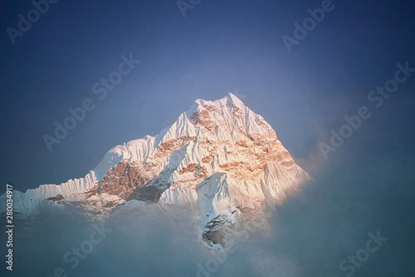 Fototapeta View of Mount Amphu Gyabjen in Himalaya mountains at sunset. Khumbu valley, Everest region, Nepal