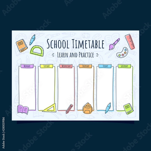 Fototapeta weekly school timetable template