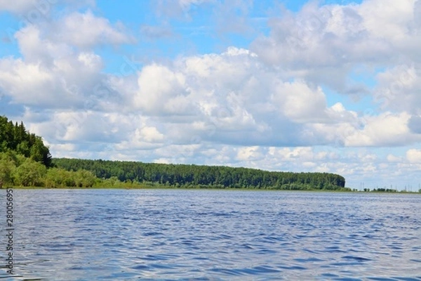 Fototapeta landscape with river and clouds