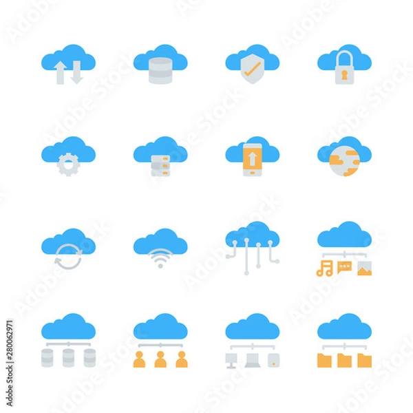 Obraz Cloud technology icon set in  flat design..Vector illustration