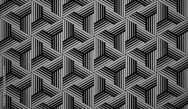 Fototapeta Abstract geometric pattern with stripes, lines. Seamless vector background. Black and grey ornament. Simple lattice graphic design