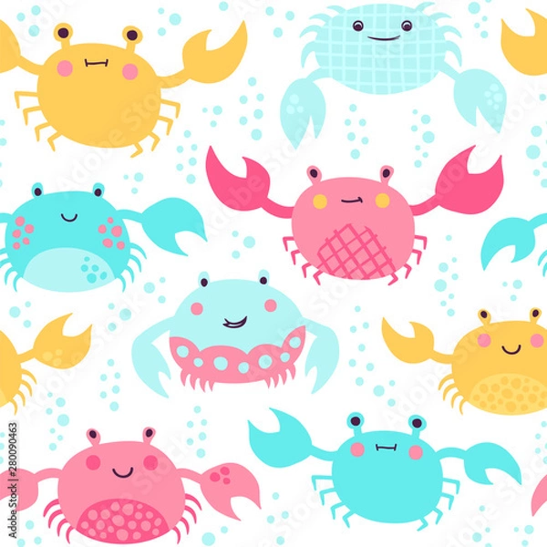 Obraz Seamless vector pattern with cute sweet-faced crabs.