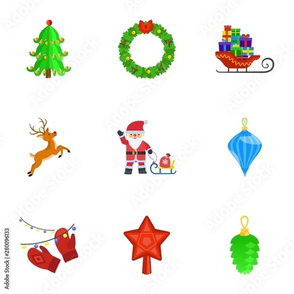 Fototapeta Christmas icon set. Flat set of 9 Christmas vector icons for web design isolated on white background