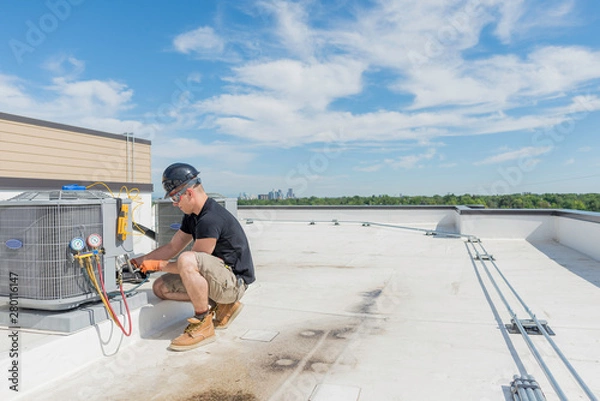 Fototapeta Hvac Worker with copyspace
