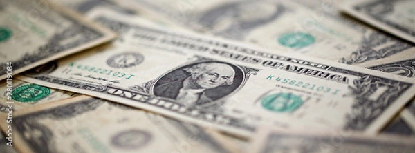 Obraz U.S. dollar, American dollar bank notes for business, finance banner concept background, selective focus with shallow depth of field