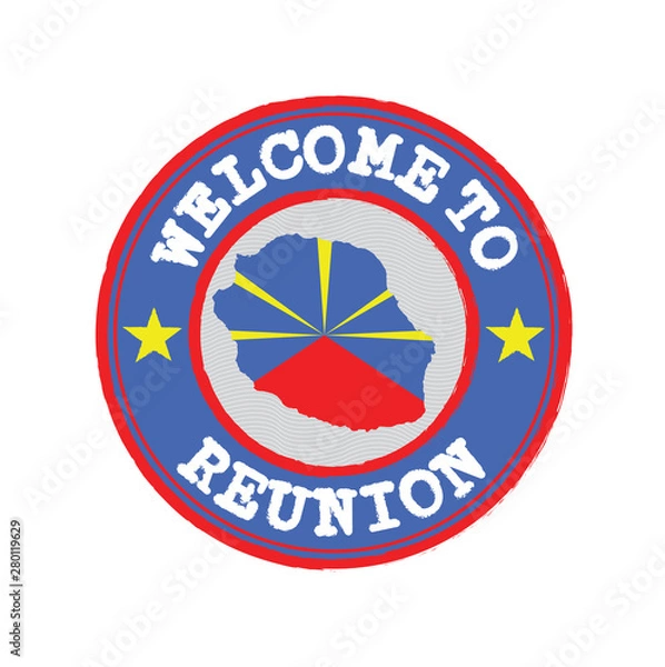 Fototapeta Vector stamp of welcome to Reunion with map outline of the nation in center.