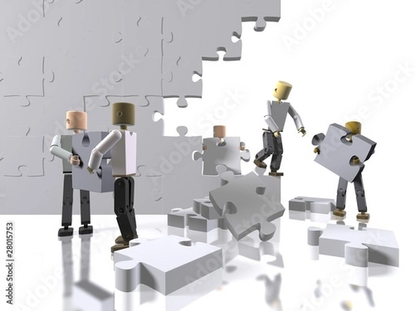 Fototapeta A team collaborating to build a puzzle