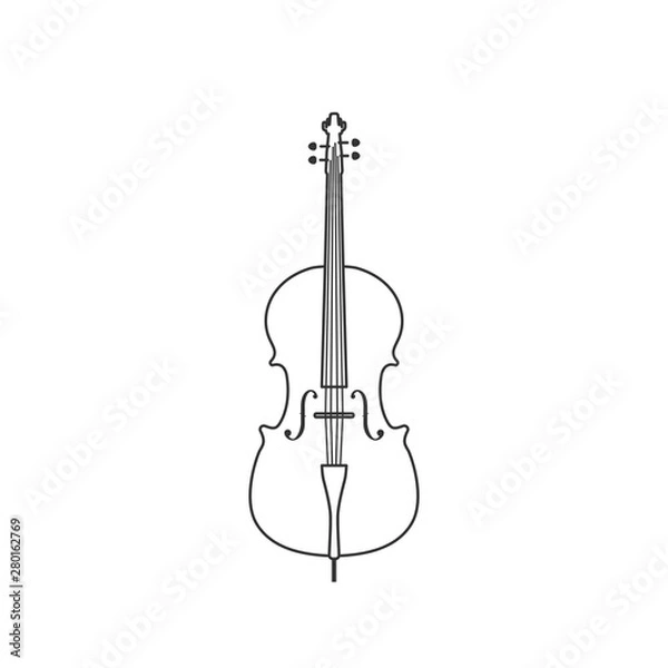 Fototapeta Classical cello black and white icon. Isolated Vector String ill.