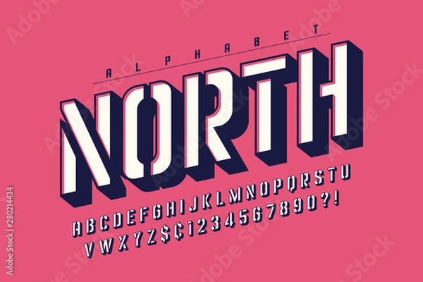 Fototapeta Stenci 3d original condensed alphabet, creative characters set.