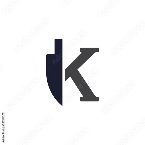Obraz Kitchen Knife Letter K Initial Isolated Logo Vector 