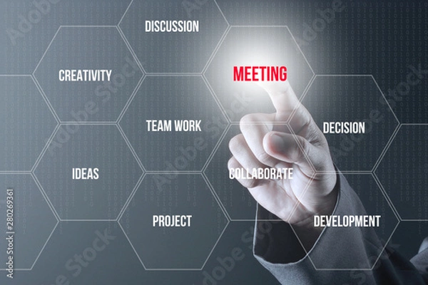 Fototapeta Concept about meeting and related words with a businessman in background